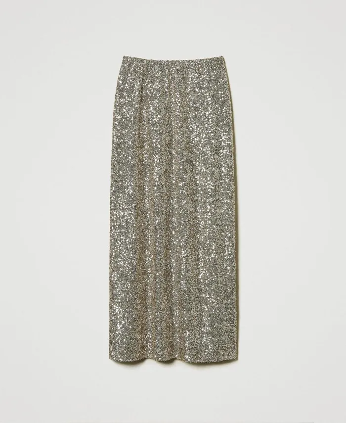 Twinset Full Sequin Long Skirt Platinum Women Skirts Twinset Full Sequin Long Skirt Platinum Women Skirts