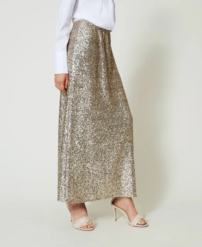 Twinset Full Sequin Long Skirt Platinum Women Skirts Twinset Full Sequin Long Skirt Platinum Women Skirts