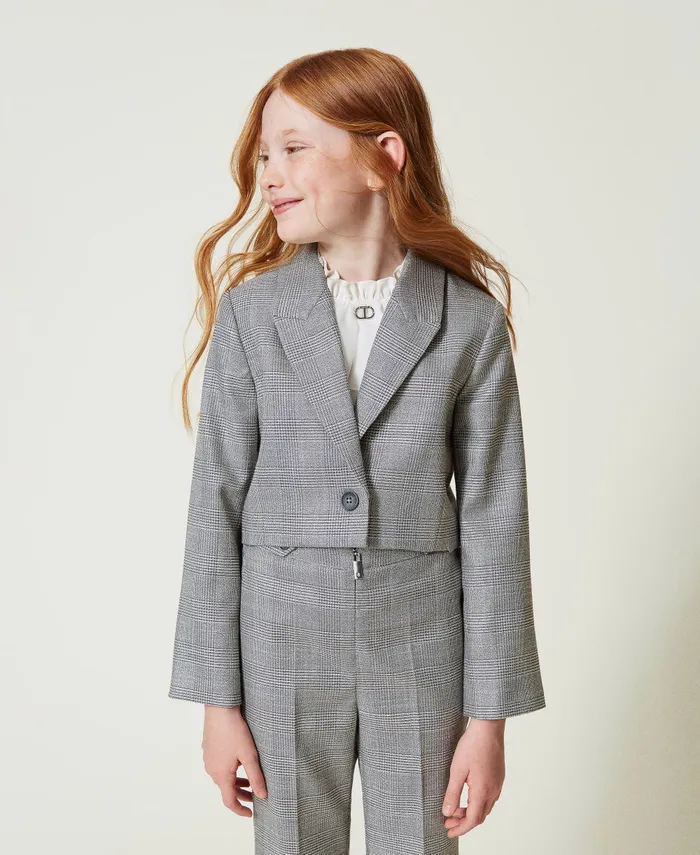 Twinset Glen Plaid Spencer Jacket Glen Plaid Jacquard Girl Jackets And Outerwear