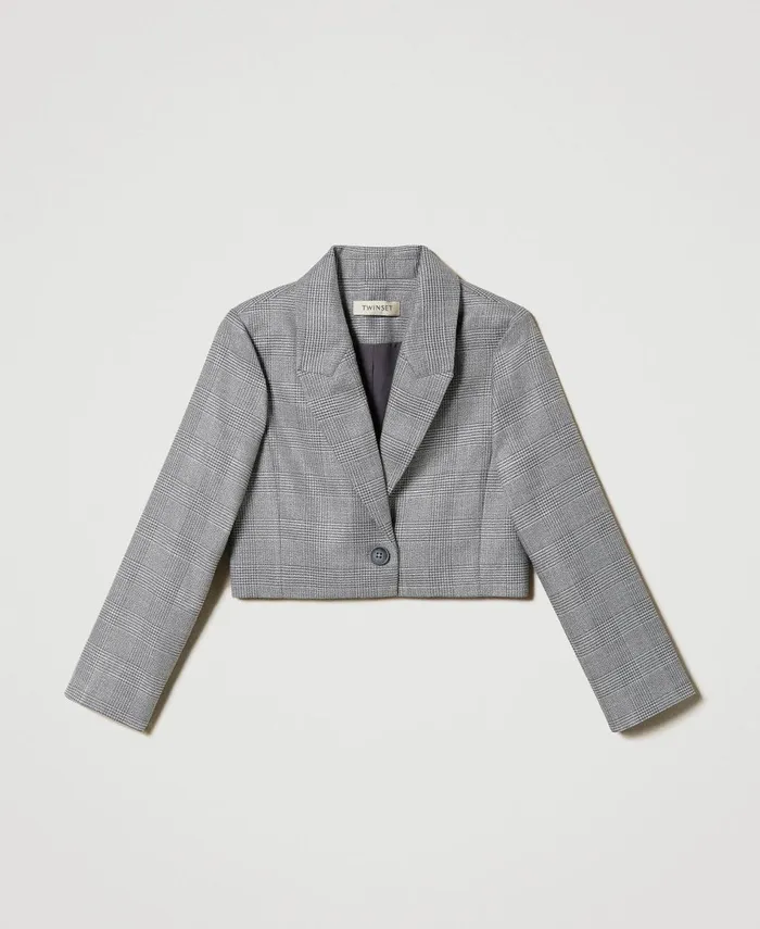Twinset Glen Plaid Spencer Jacket Glen Plaid Jacquard Girl Jackets And Outerwear Twinset Glen Plaid Spencer Jacket Glen Plaid Jacquard Girl Jackets And Outerwear