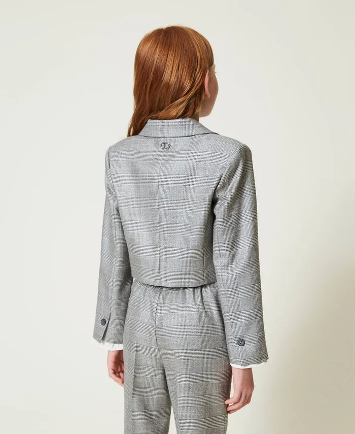 Twinset Glen Plaid Spencer Jacket Glen Plaid Jacquard Girl Jackets And Outerwear Twinset Glen Plaid Spencer Jacket Glen Plaid Jacquard Girl Jackets And Outerwear