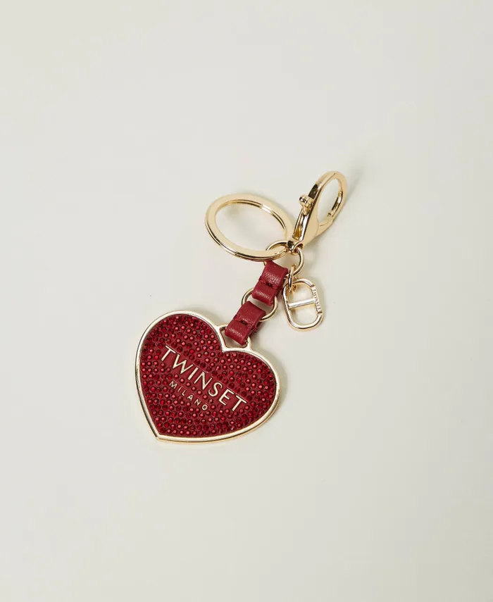 Twinset Heart Keyring With Logo And Rhinestones Venetian Red Women Wallets And Keyrings