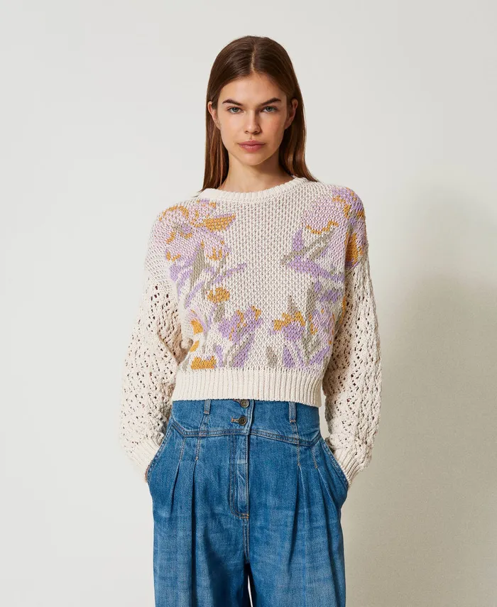 Twinset Jacquard Floral Jumper Snow Jacquard Flowers Women Jumpers And Cardigans