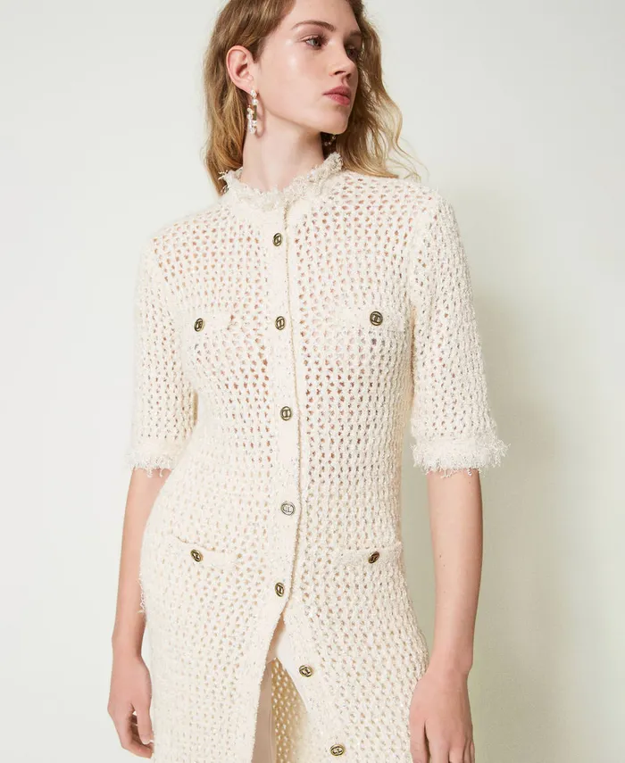 Twinset Jacquard Knit Mesh CardiDress Old White Women Dresses Twinset Jacquard Knit Mesh CardiDress Old White Women Dresses