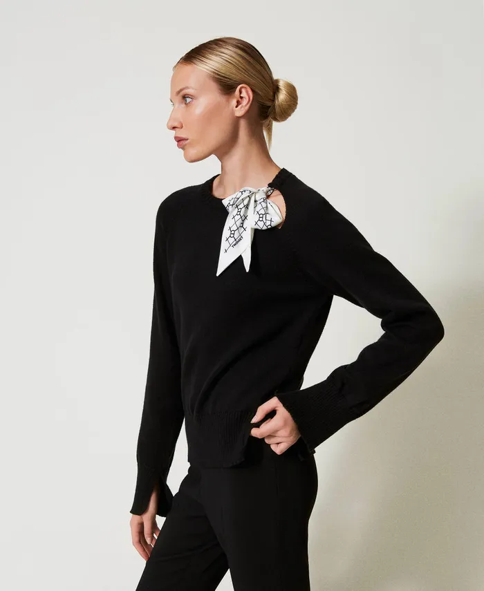 Twinset Jumper With Logoed Foulard Twotone Blackblack Oval T Printsnow Women Jumpers And Cardigans