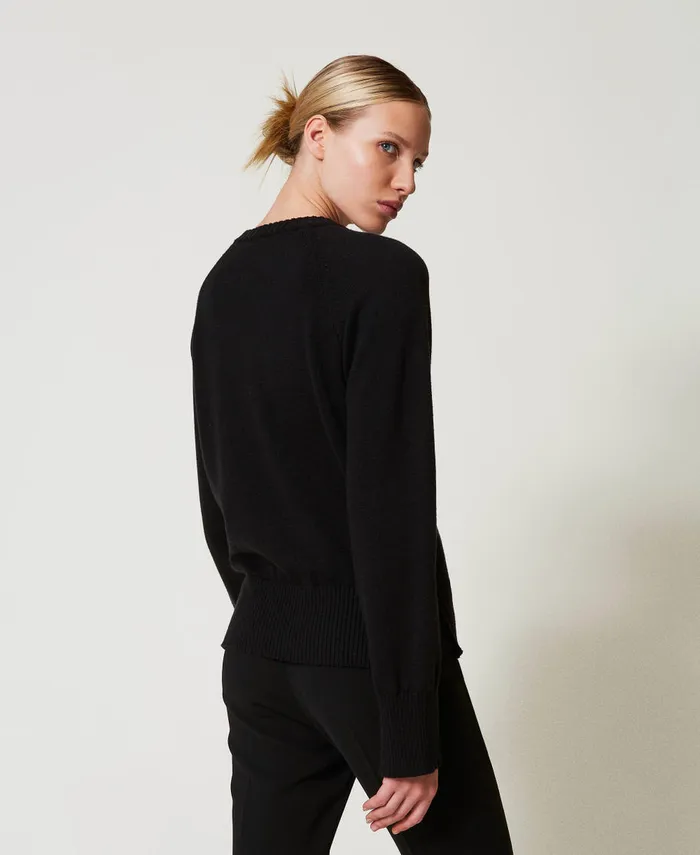 Twinset Jumper With Logoed Foulard Twotone Blackblack Oval T Printsnow Women Jumpers And Cardigans