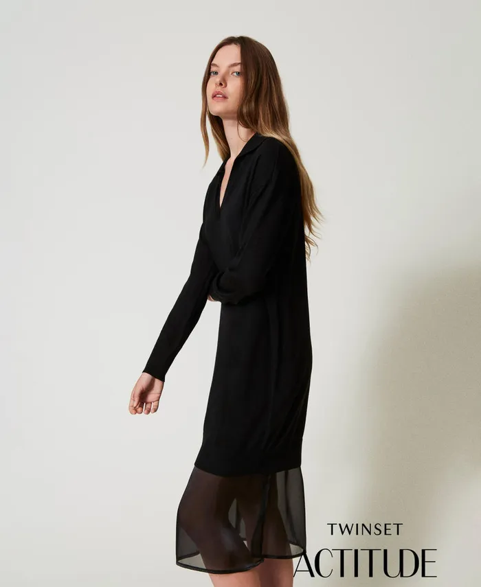 Twinset Knit Midi Dress With Slip Black Women Dresses