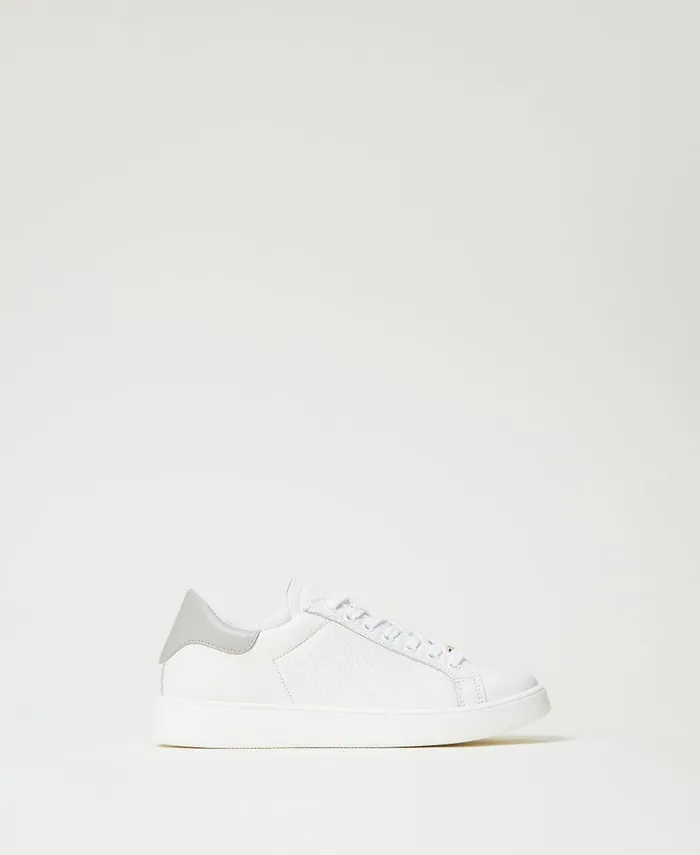 Twinset Leather Trainers With Oval T Twotone Optical White Pearl Grey Women Trainers