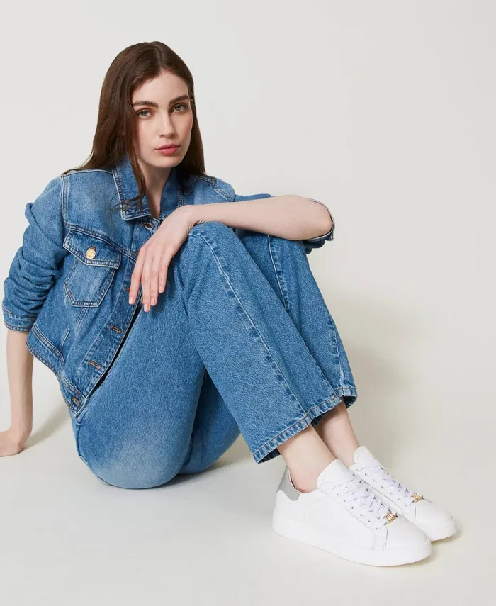 Twinset Leather Trainers With Oval T Twotone Optical White Pearl Grey Women Trainers Twinset Leather Trainers With Oval T Twotone Optical White Pearl Grey Women Trainers
