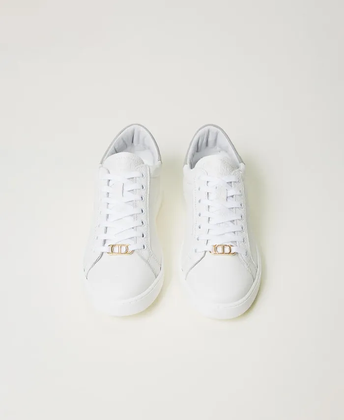 Twinset Leather Trainers With Oval T Twotone Optical White Pearl Grey Women Trainers Twinset Leather Trainers With Oval T Twotone Optical White Pearl Grey Women Trainers