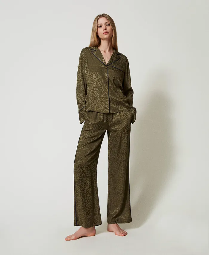 Twinset Mannish Jacquard Satin Pyjamas Green Moss Women Underwear And Nightwear