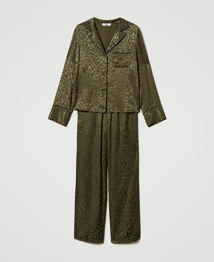 Twinset Mannish Jacquard Satin Pyjamas Green Moss Women Underwear And Nightwear Twinset Mannish Jacquard Satin Pyjamas Green Moss Women Underwear And Nightwear