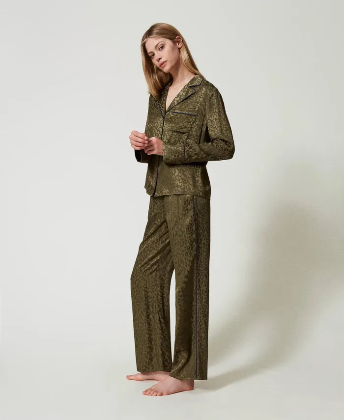 Twinset Mannish Jacquard Satin Pyjamas Green Moss Women Underwear And Nightwear Twinset Mannish Jacquard Satin Pyjamas Green Moss Women Underwear And Nightwear
