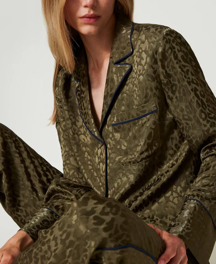 Twinset Mannish Jacquard Satin Pyjamas Green Moss Women Underwear And Nightwear Twinset Mannish Jacquard Satin Pyjamas Green Moss Women Underwear And Nightwear