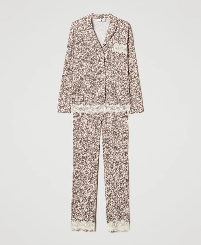 Twinset Mannish Printed Pyjamas With Lace Multicolour Animal Print Women Underwear And Nightwear Twinset Mannish Printed Pyjamas With Lace Multicolour Animal Print Women Underwear And Nightwear