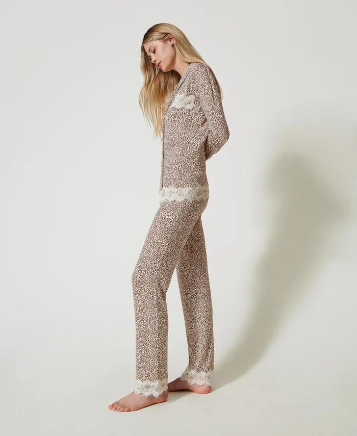 Twinset Mannish Printed Pyjamas With Lace Multicolour Animal Print Women Underwear And Nightwear Twinset Mannish Printed Pyjamas With Lace Multicolour Animal Print Women Underwear And Nightwear
