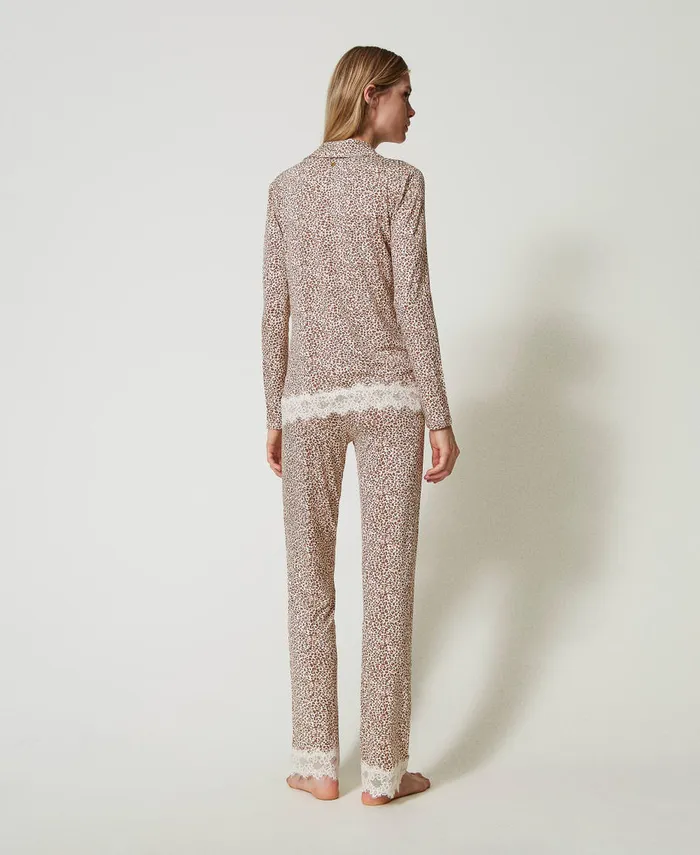 Twinset Mannish Printed Pyjamas With Lace Multicolour Animal Print Women Underwear And Nightwear Twinset Mannish Printed Pyjamas With Lace Multicolour Animal Print Women Underwear And Nightwear