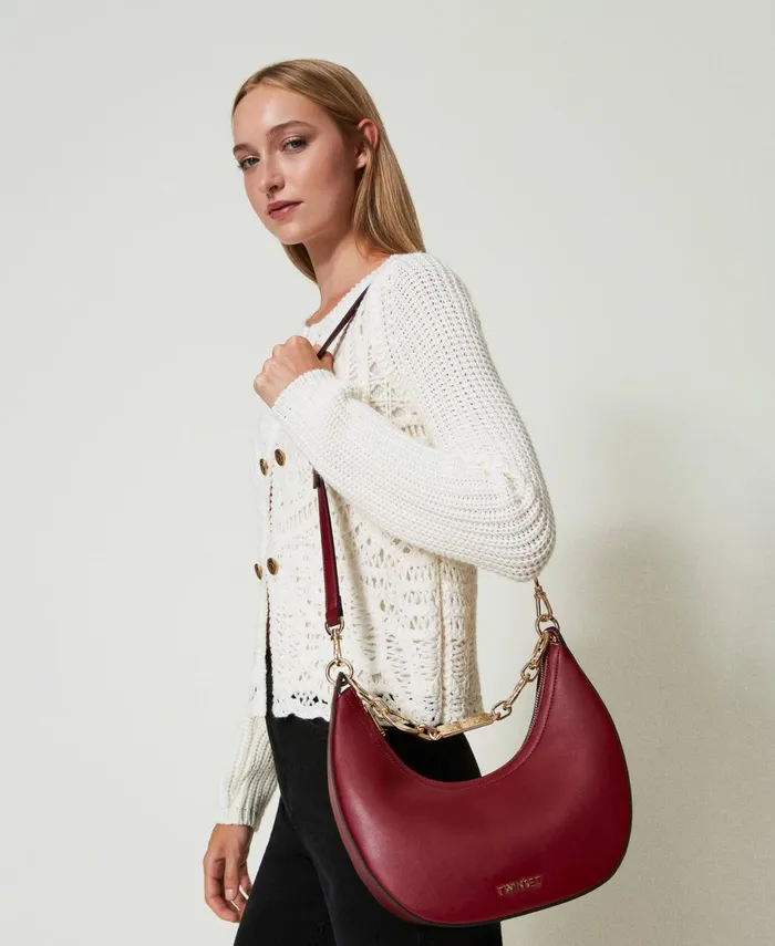 Twinset Miss Shoulder Bag With Logo Chain Myrtle Red Women Hobo Bags Twinset Miss Shoulder Bag With Logo Chain Myrtle Red Women Hobo Bags
