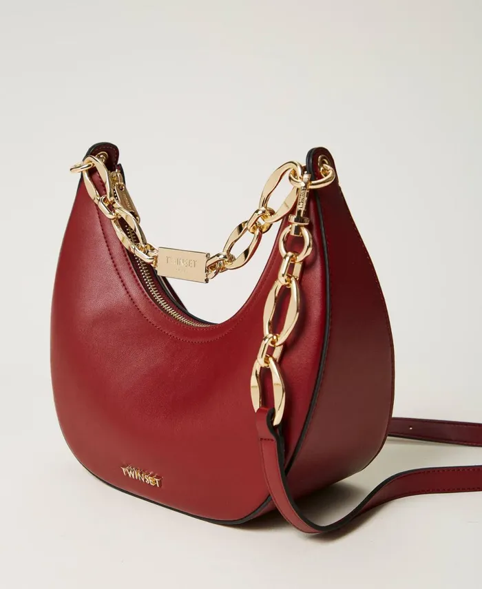 Twinset Miss Shoulder Bag With Logo Chain Myrtle Red Women Hobo Bags Twinset Miss Shoulder Bag With Logo Chain Myrtle Red Women Hobo Bags