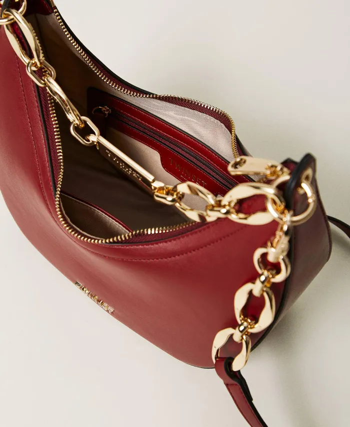 Twinset Miss Shoulder Bag With Logo Chain Myrtle Red Women Hobo Bags Twinset Miss Shoulder Bag With Logo Chain Myrtle Red Women Hobo Bags