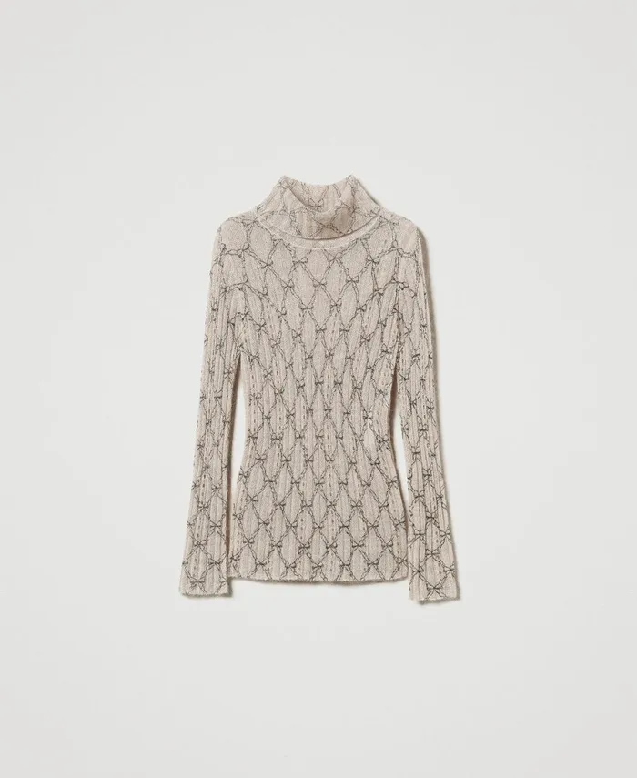 Twinset Mohair Blend Turtleneck Printed Jumper White Cream Black Bow Print Women Jumpers And Cardigans Twinset Mohair Blend Turtleneck Printed Jumper White Cream Black Bow Print Women Jumpers And Cardigans