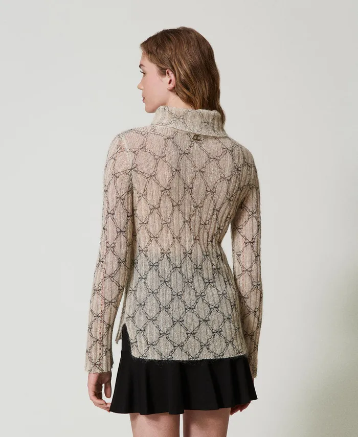 Twinset Mohair Blend Turtleneck Printed Jumper White Cream Black Bow Print Women Jumpers And Cardigans Twinset Mohair Blend Turtleneck Printed Jumper White Cream Black Bow Print Women Jumpers And Cardigans
