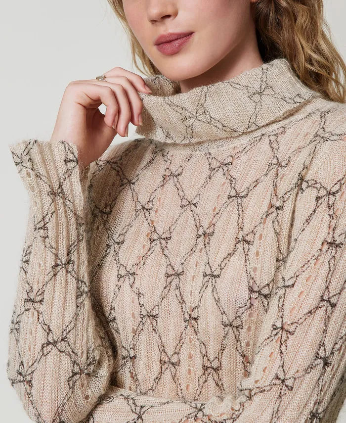 Twinset Mohair Blend Turtleneck Printed Jumper White Cream Black Bow Print Women Jumpers And Cardigans Twinset Mohair Blend Turtleneck Printed Jumper White Cream Black Bow Print Women Jumpers And Cardigans