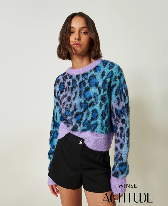 Twinset Myfo Jacquard Knit Boxy Jumper Multicolour Leopard Jacquard Women Jumpers And Cardigans