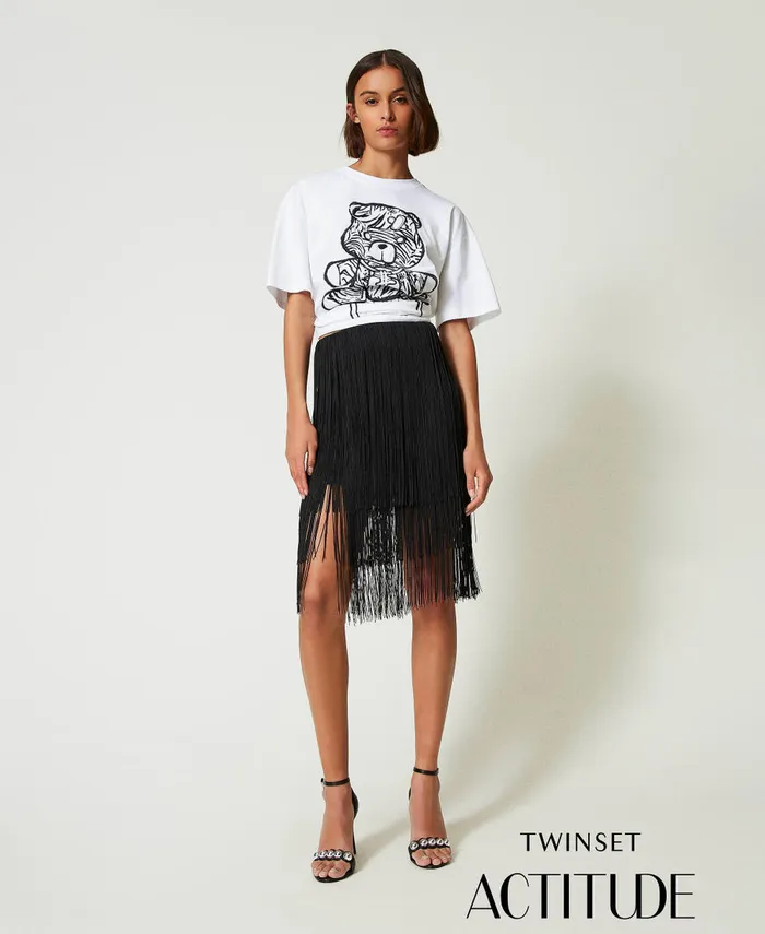 Twinset Myfo Miniskirt With Fringes Black Women Skirts