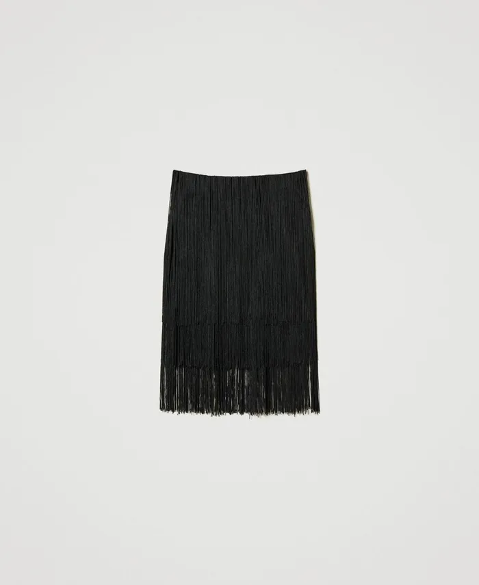 Twinset Myfo Miniskirt With Fringes Black Women Skirts Twinset Myfo Miniskirt With Fringes Black Women Skirts