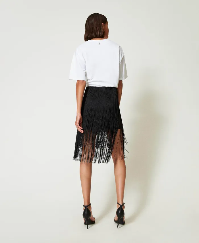 Twinset Myfo Miniskirt With Fringes Black Women Skirts Twinset Myfo Miniskirt With Fringes Black Women Skirts