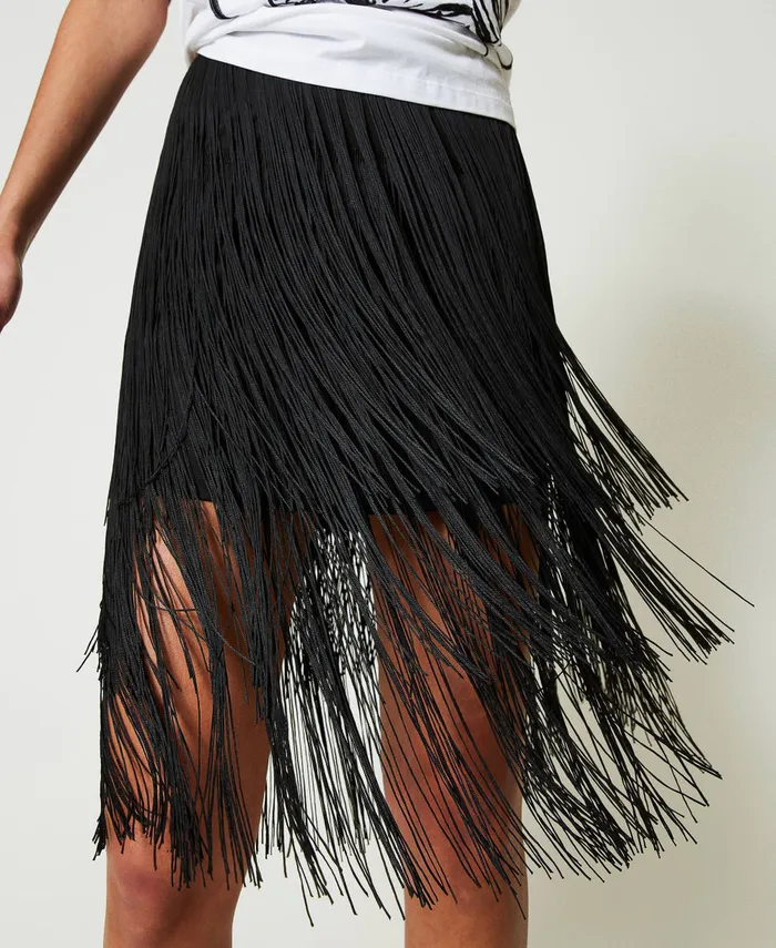 Twinset Myfo Miniskirt With Fringes Black Women Skirts Twinset Myfo Miniskirt With Fringes Black Women Skirts