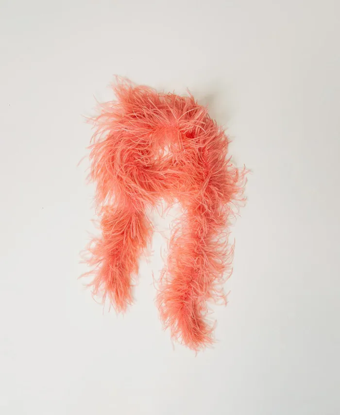 Twinset Myfo Stole With Feathers Fluorescent Coral Women Scarves