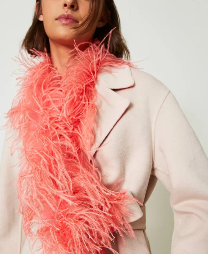 Twinset Myfo Stole With Feathers Fluorescent Coral Women Scarves Twinset Myfo Stole With Feathers Fluorescent Coral Women Scarves