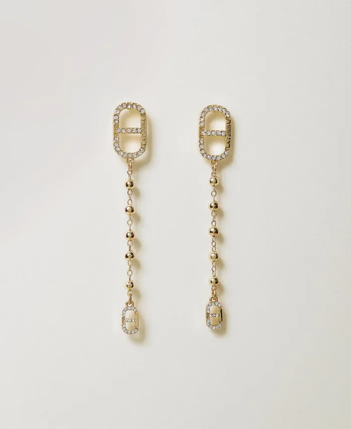 Twinset Pendant Earrings With Rhinestones And Oval T New Gold Women Jewellery