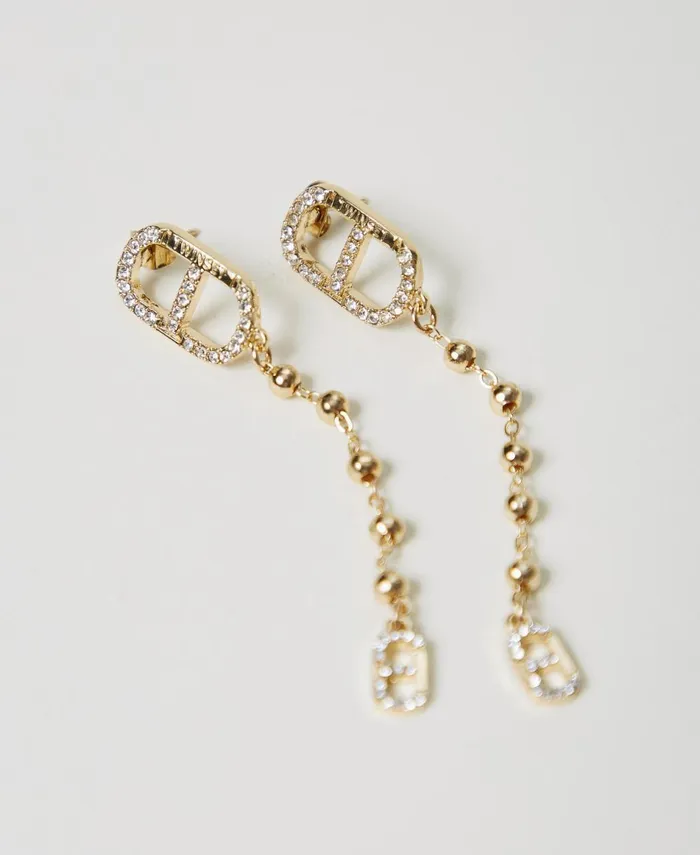 Twinset Pendant Earrings With Rhinestones And Oval T New Gold Women Jewellery Twinset Pendant Earrings With Rhinestones And Oval T New Gold Women Jewellery