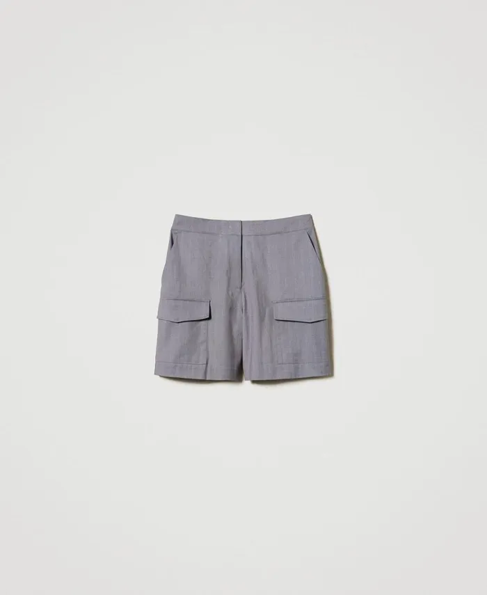 Twinset Pinstripe Bermuda Shorts With Pockets Snow Pinstripe Melange Grey Women Suits And Sets Twinset Pinstripe Bermuda Shorts With Pockets Snow Pinstripe Melange Grey Women Suits And Sets