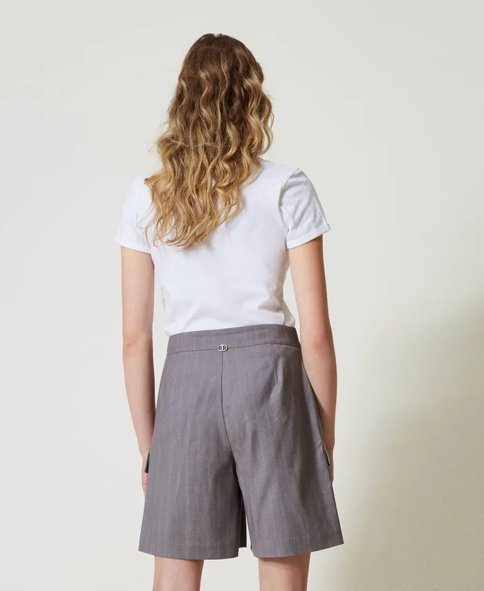Twinset Pinstripe Bermuda Shorts With Pockets Snow Pinstripe Melange Grey Women Suits And Sets Twinset Pinstripe Bermuda Shorts With Pockets Snow Pinstripe Melange Grey Women Suits And Sets
