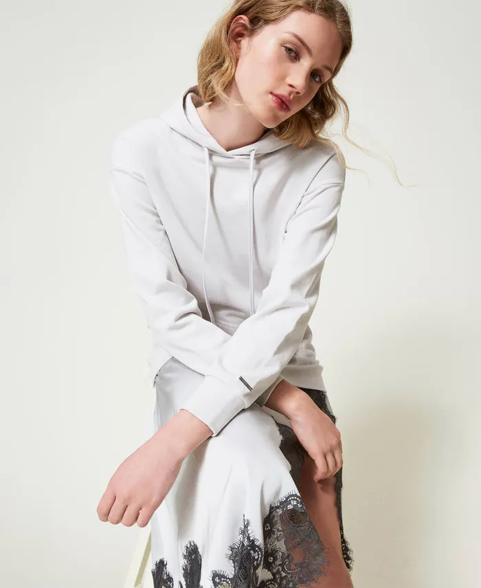 Twinset Plush Fabric And Satin Long Dress Twotone Silver Blackened Pearl Grey Women Dresses