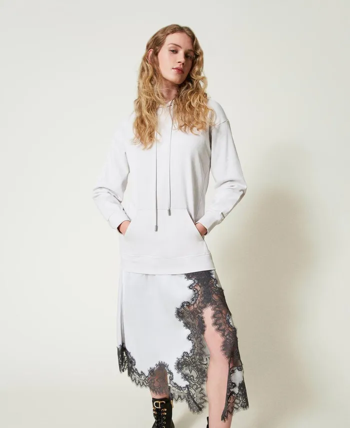 Twinset Plush Fabric And Satin Long Dress Twotone Silver Blackened Pearl Grey Women Dresses Twinset Plush Fabric And Satin Long Dress Twotone Silver Blackened Pearl Grey Women Dresses