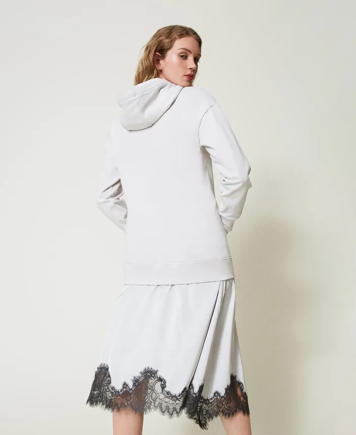 Twinset Plush Fabric And Satin Long Dress Twotone Silver Blackened Pearl Grey Women Dresses Twinset Plush Fabric And Satin Long Dress Twotone Silver Blackened Pearl Grey Women Dresses