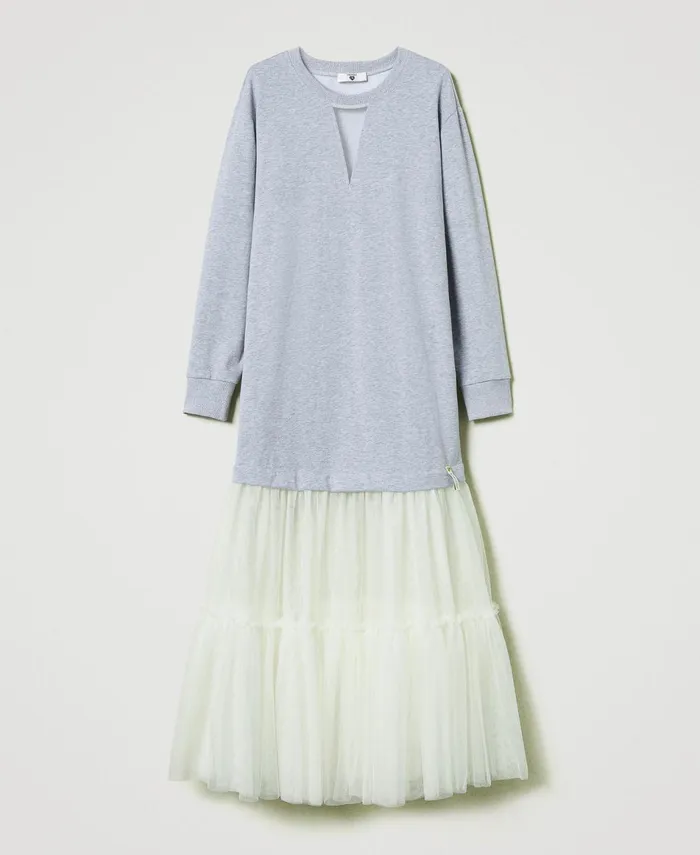 Twinset Plush Fabric And Tulle Long Dress Twotone Mid Melange Grey Motherofpearl Women Dresses Twinset Plush Fabric And Tulle Long Dress Twotone Mid Melange Grey Motherofpearl Women Dresses