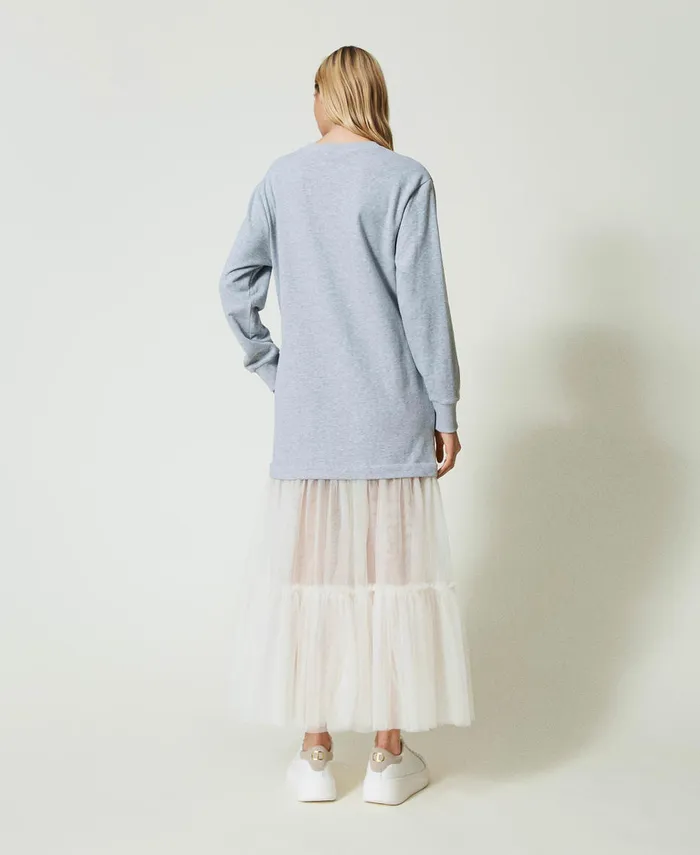 Twinset Plush Fabric And Tulle Long Dress Twotone Mid Melange Grey Motherofpearl Women Dresses Twinset Plush Fabric And Tulle Long Dress Twotone Mid Melange Grey Motherofpearl Women Dresses