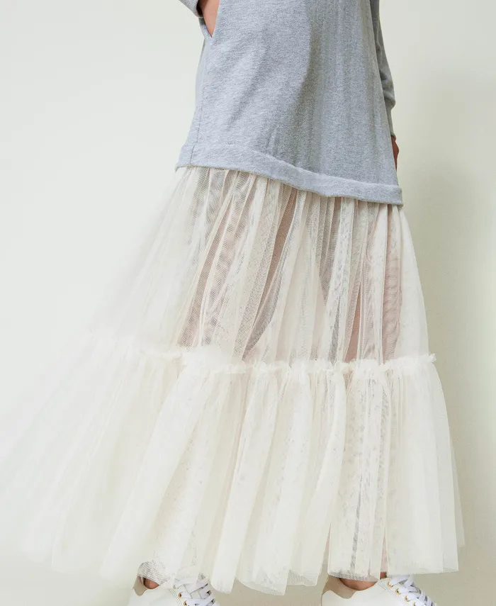 Twinset Plush Fabric And Tulle Long Dress Twotone Mid Melange Grey Motherofpearl Women Dresses Twinset Plush Fabric And Tulle Long Dress Twotone Mid Melange Grey Motherofpearl Women Dresses