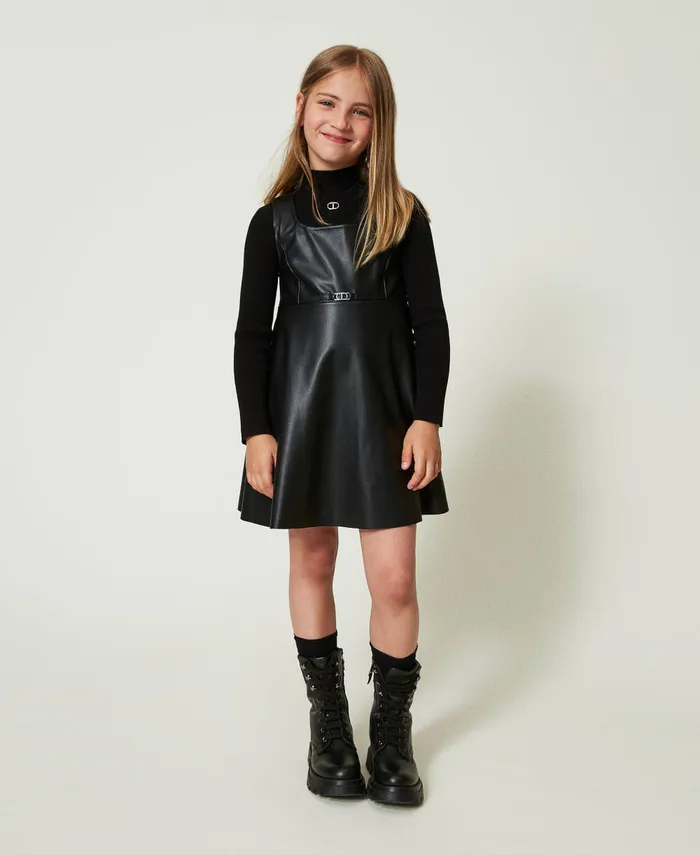 Twinset Short Dress With Oval T Buckle Black Girl Dresses