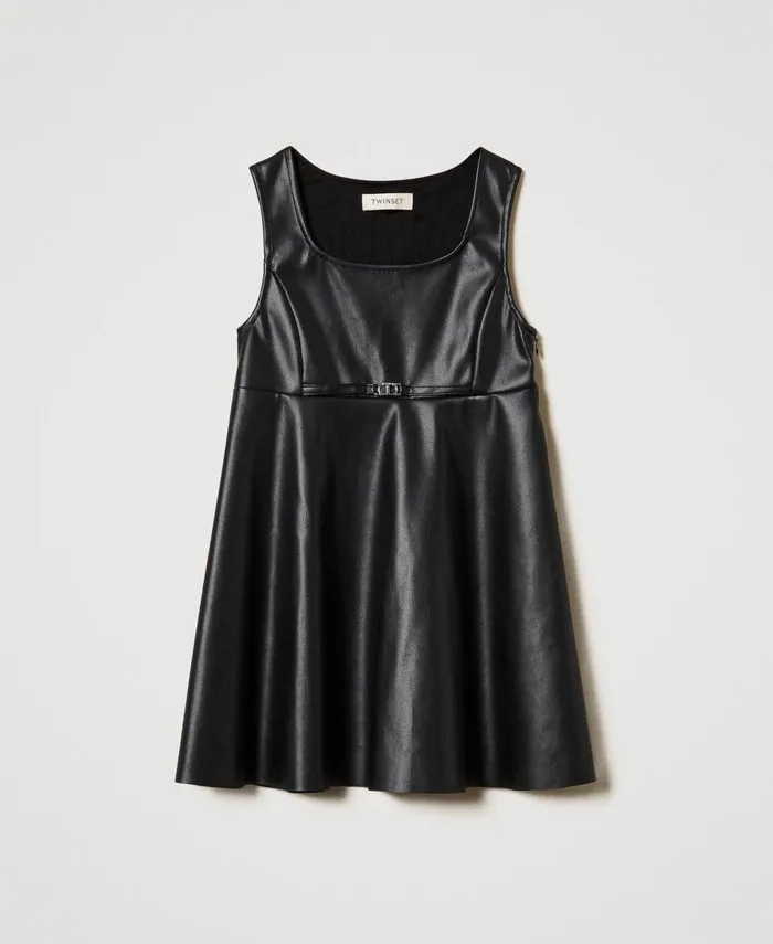 Twinset Short Dress With Oval T Buckle Black Girl Dresses Twinset Short Dress With Oval T Buckle Black Girl Dresses