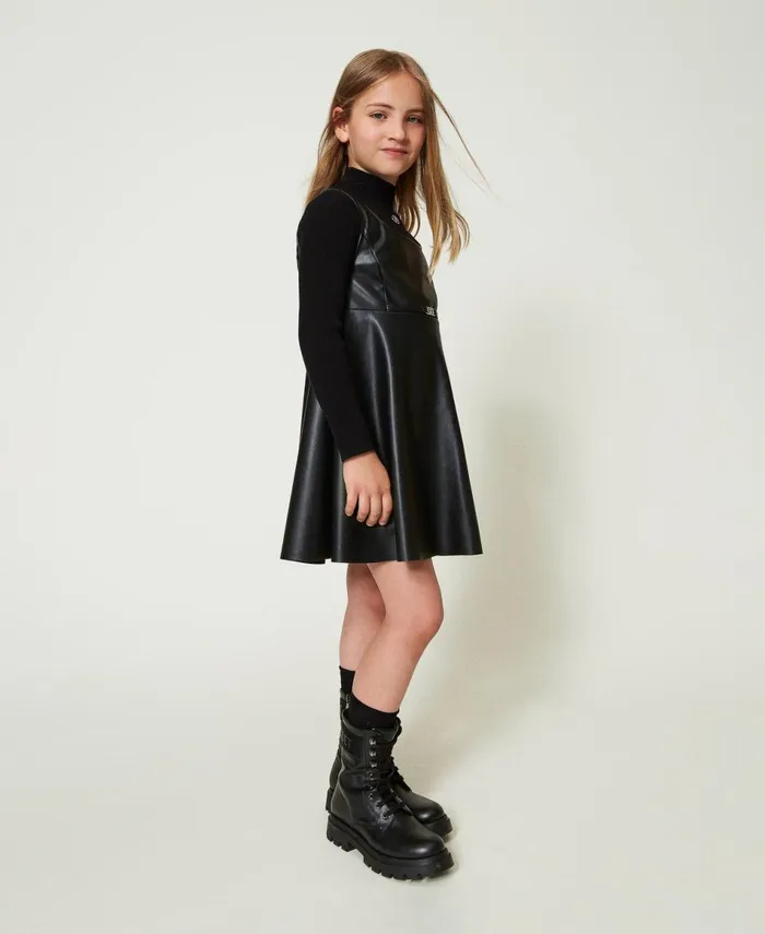 Twinset Short Dress With Oval T Buckle Black Girl Dresses Twinset Short Dress With Oval T Buckle Black Girl Dresses