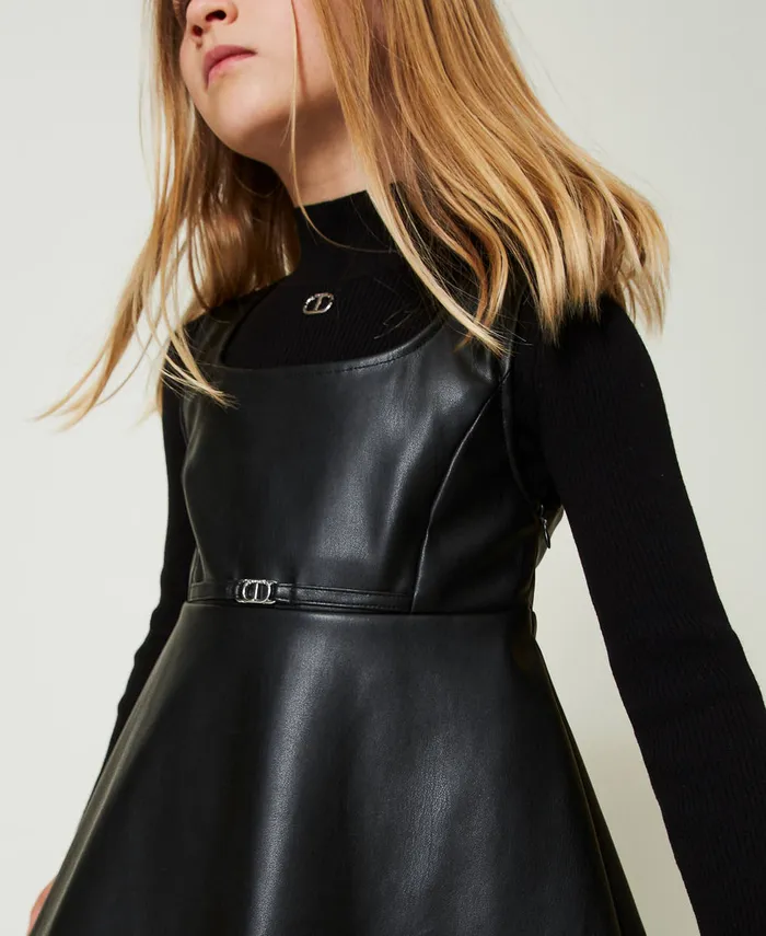 Twinset Short Dress With Oval T Buckle Black Girl Dresses Twinset Short Dress With Oval T Buckle Black Girl Dresses