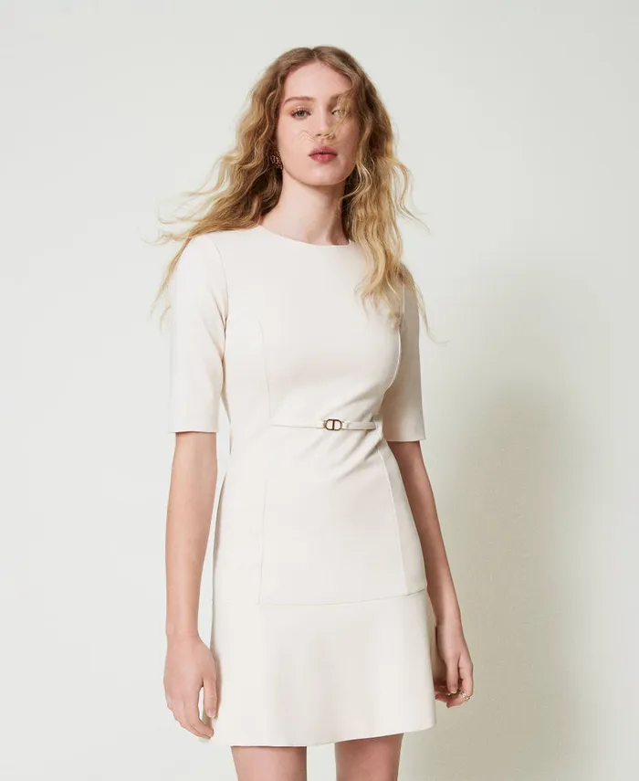 Twinset Short Dress With Oval T Waist Strap Old White Women Dresses