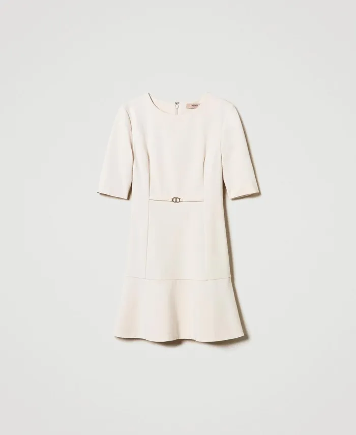 Twinset Short Dress With Oval T Waist Strap Old White Women Dresses Twinset Short Dress With Oval T Waist Strap Old White Women Dresses